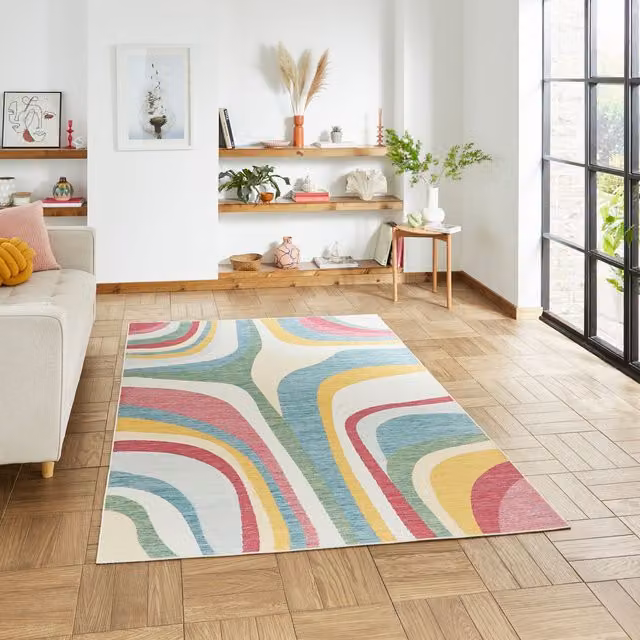 Spectrum E9333 Multicolour Abstract Outdoor Rug, Modern Flat Weave Polypropylene Rectangular Rug for Garden and Terrace
