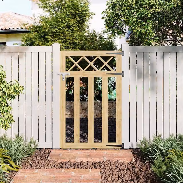 Komore Brown Wooden Outdoor Cross Top Garden Fence Gate W/H: 76 x 120 cm