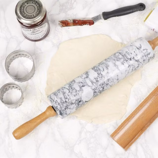 Homiu White Marble Round Rolling Pin with Stand