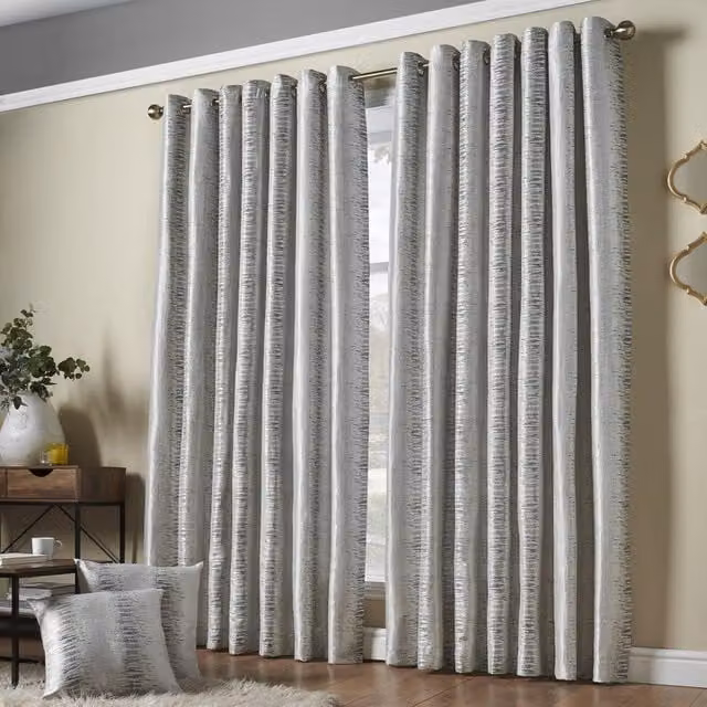 Luxury Living Reflect Jacquard Fully Lined Eyelet Curtains in Silver, Width: 229 cm, Drop: 229 cm – 1