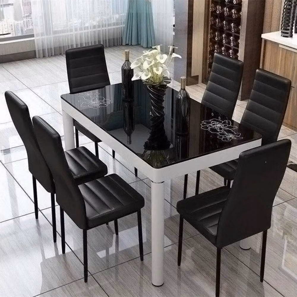 FLAVORA Set of 6 Modern Dining Chairs in Black Faux Leather – 3