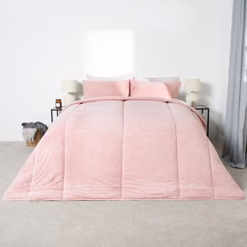 OHS Pink Teddy Fleece Coverless Duvet and Pillowcase Set, 10.5 Tog, W/D/H: 135 x 200 cm – 1