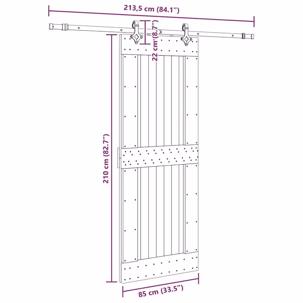 Berkfield Home Rustic Solid Wood Pine Sliding Door with Hardware Set in Beige, W: 85 cm, H: 210 cm – 3