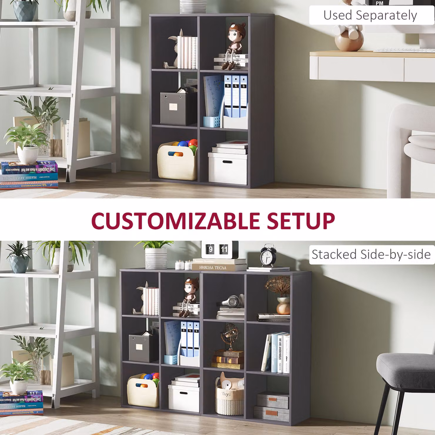HOMCOM 6-Cube Modern Bookshelf in Grey – 3