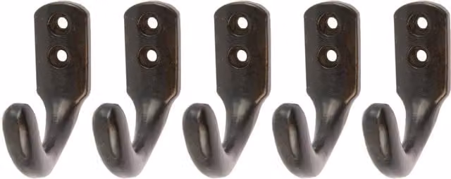 Hammer and Tongs Matt Black Powder-Coated Iron Single Coat Hook, Pack of 5 – 1
