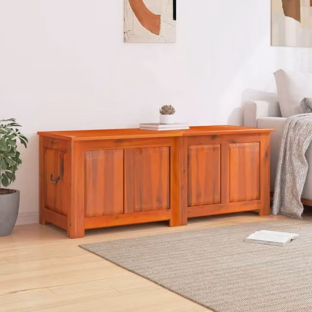 Berkfield Home Rustic Brown Acacia Wood Storage Chest with Lid, W: 55 cm, D: 57 cm, H: 55 cm