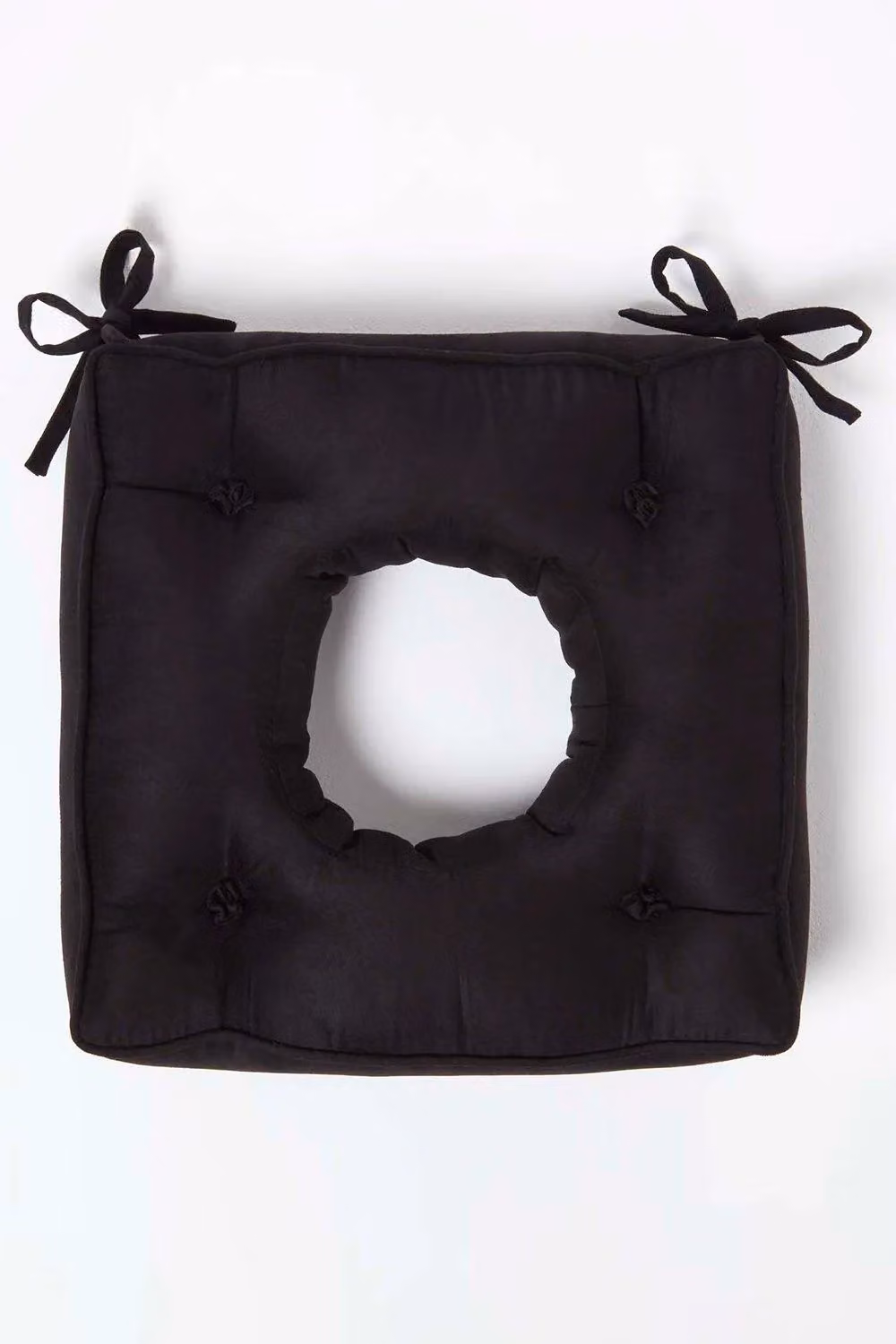 Homescapes Black Faux Suede Coccyx Cushion with Ties, W/D/H: 40 x 40 x 4 cm – 3