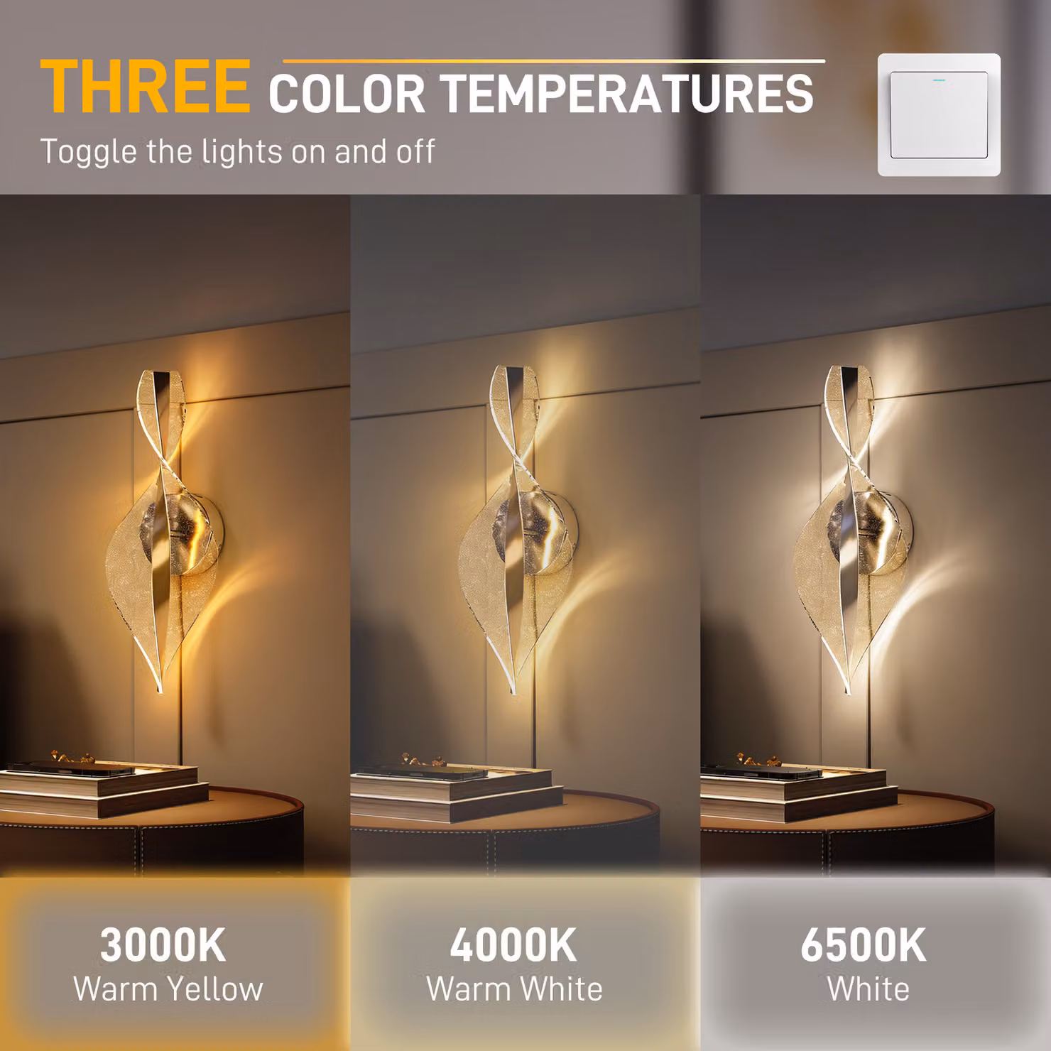 HOMCOM 2 Pack Modern LED Spiral Wall Lamps in Silver Tone with Adjustable Colour Temperature – 3