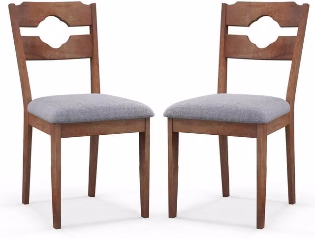 Set of 2 Costway Fabric Upholstered Kitchen Dining Chairs in Brown and Grey with Rustic Rubberwood Legs