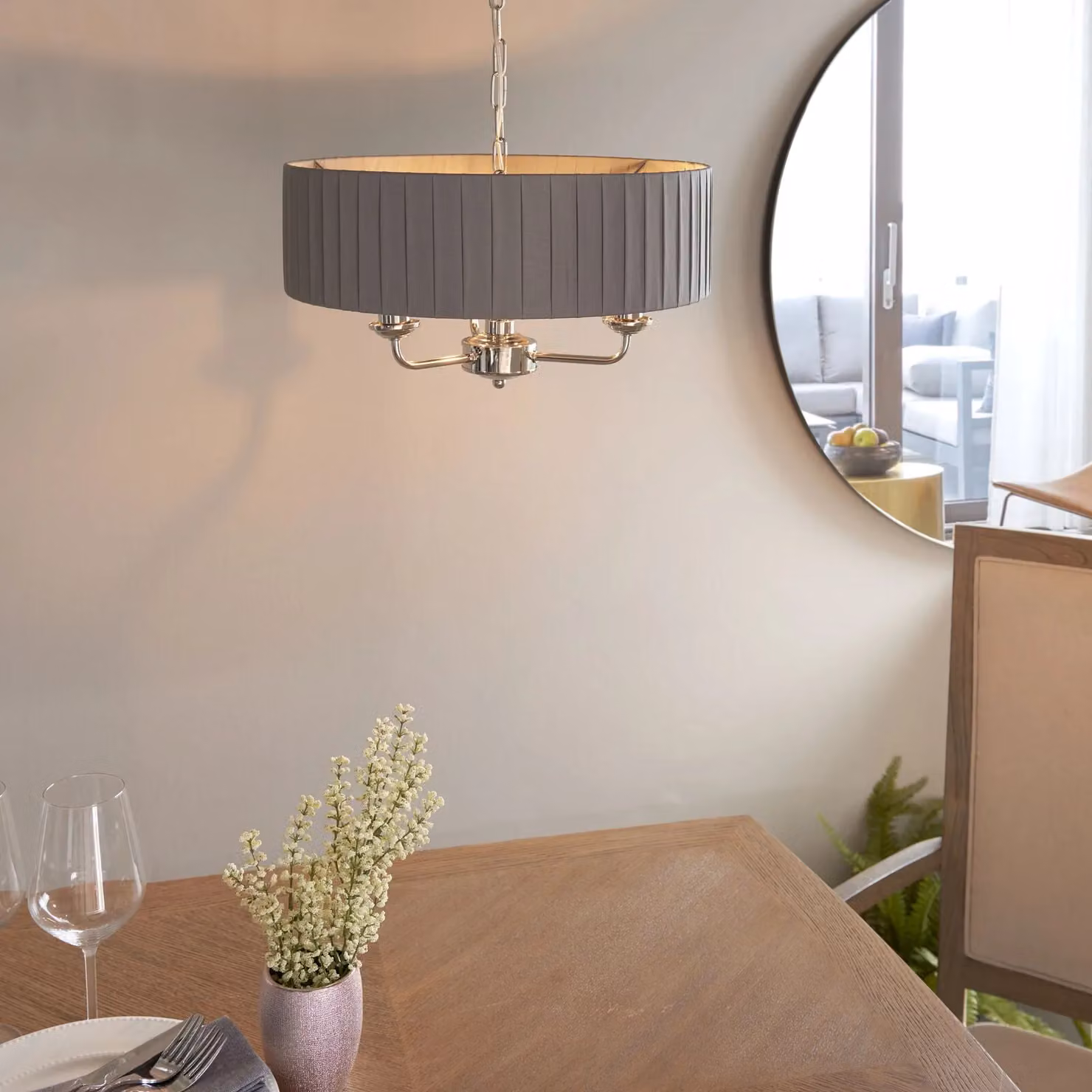 Loops Height Adjustable Ceiling Pendant Light in Silver and Grey Fabric – 2