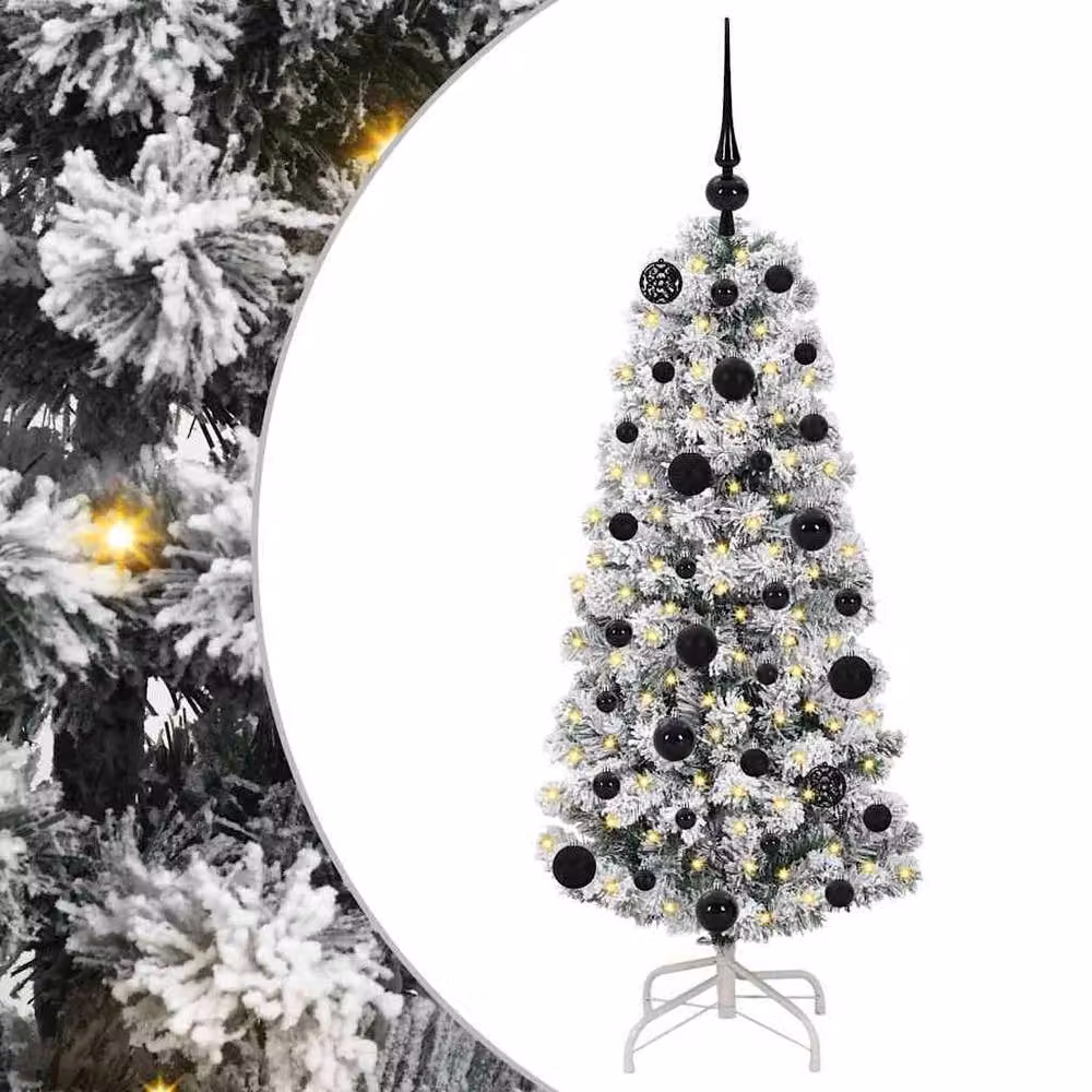 Berkfield Home Artificial Hinged Christmas Tree in Green and White, Height: 120 cm – 2