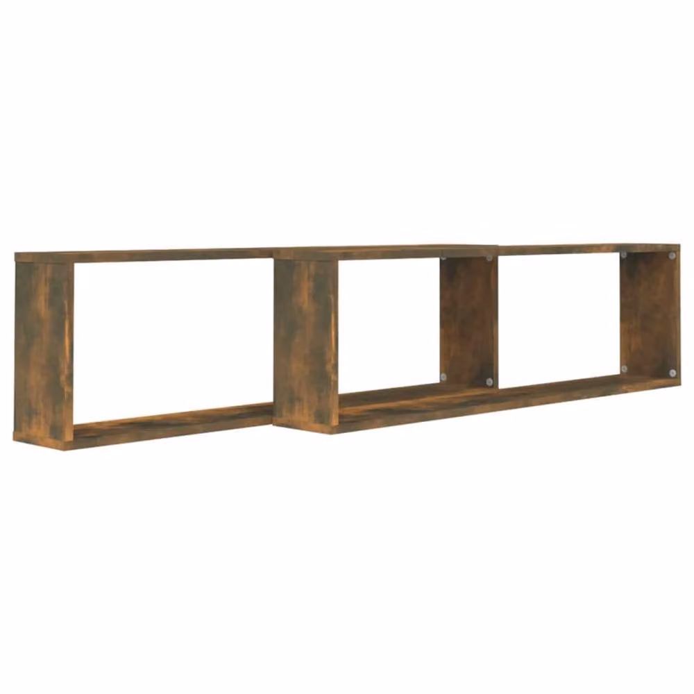 Berkfield Home Wall Mounted Cube Shelves, 2 Piece Set, Smoked Oak Brown, W/D/H: 100 x 15 x 30 cm – 3