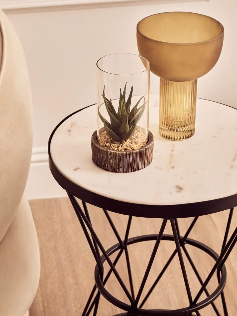 Orsina Round White Marble and Black Metal Side Table – 3