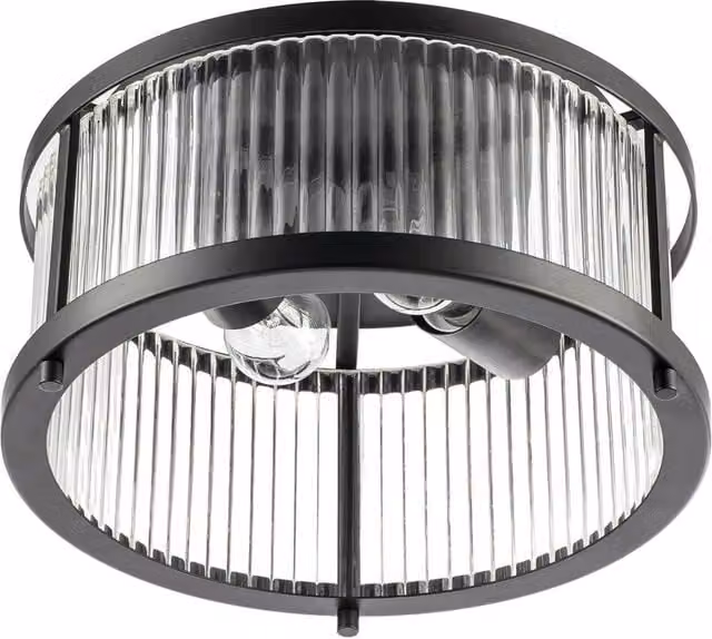 Happy Homewares Contemporary Ceiling Light Fitting with Transparent Fluted Glass and Black Metal Finish, W/D/H: 30 x 30 x 16 cm
