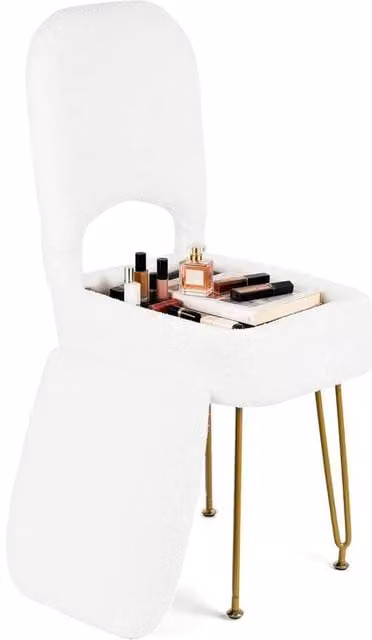 FORGEVIO White Velvet Vanity Chair with Hidden Storage, W/D/H: 40 x 44 x 82 cm