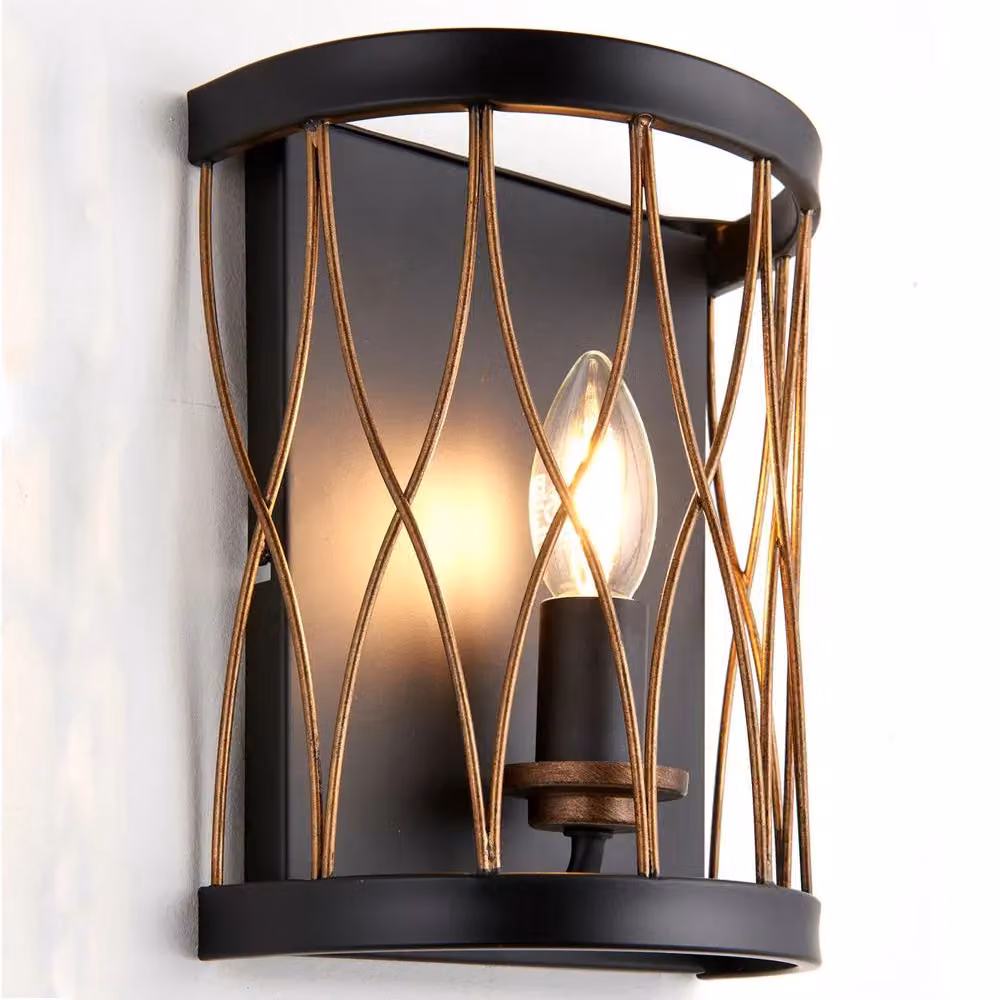 Loops Ceiling Lamp and 2x Matching Wall Lights in Bronze and Matt Black Metal Vintage Bulb Cage – 2