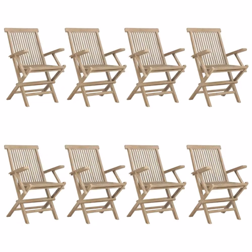 Berkfield Home Set of 8 Folding Garden Chairs in Grey Solid Teak Wood, W/D/H: 56 x 61 x 89 cm – 2