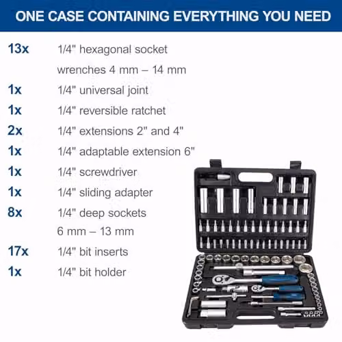 Scheppach TB94 95-Piece Socket Wrench Set in Black with Chrome Vanadium and Tool Steel Ratchets and Carry Case – 3