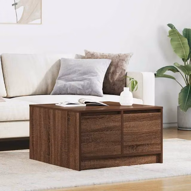 Berkfield Home Modern Square Coffee Table with Drawers in Brown Oak, W/D/H: 70.5 x 70 x 40 cm – 1