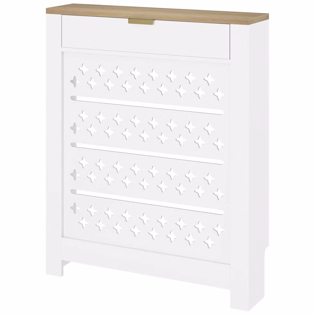 STILVORA White Matt Radiator Cover with 2 Flip-Down Drawers – 3