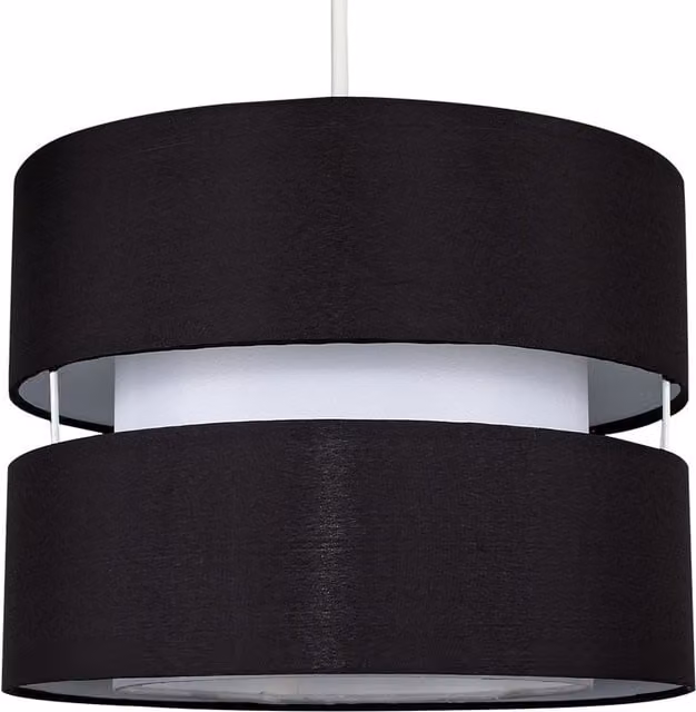 ValueLights Sophia Small 2 Tier Black Fabric Cylinder Ceiling Light Shade