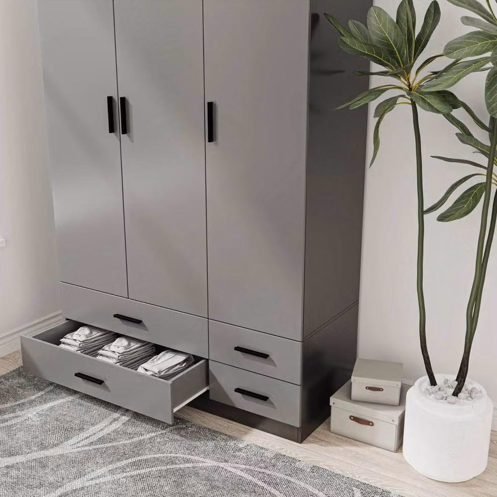FORGEVIO Modern Black and Grey Bedroom Wardrobe with Shelves and Integrated Drawers – 4