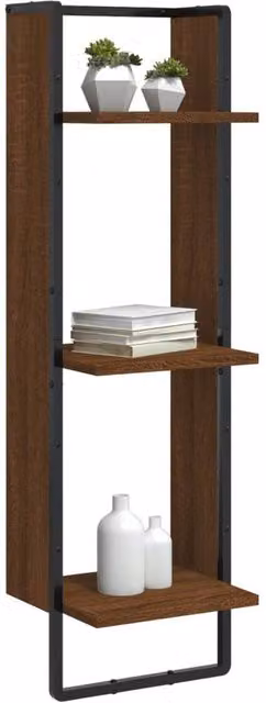 Berkfield Home Beautiful 3-Tier Wall Mounted Shelf in Brown Oak, W/D/H: 30 x 25 x 100 cm
