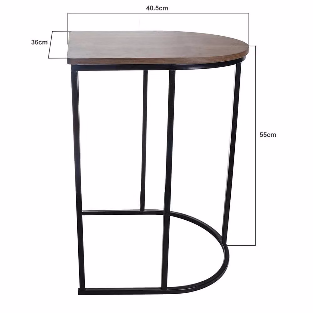EONLION Nest of 2 Round Coffee Tables in Brown and Black with Metal and Woodgrain Finish – 2