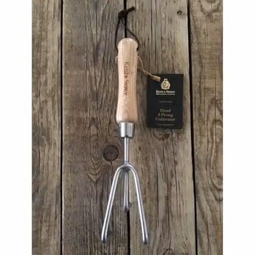 Kent & Stowe Stainless Steel and Wood 3-Prong Hand Cultivator in Beige and Silver – 2