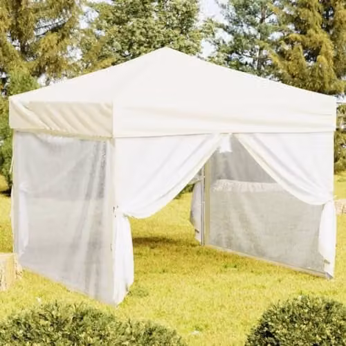 vidaXL Folding Party Tent with Sidewalls in Beige, W/D/H: 3 x 3 x 2.45 m – 1