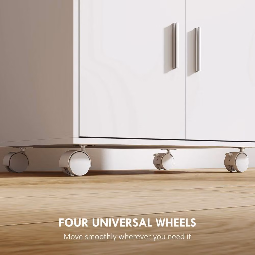 STILVORA Modern Glossy White Kitchen Trolley with Wheels, Drawer and Double Doors – 3