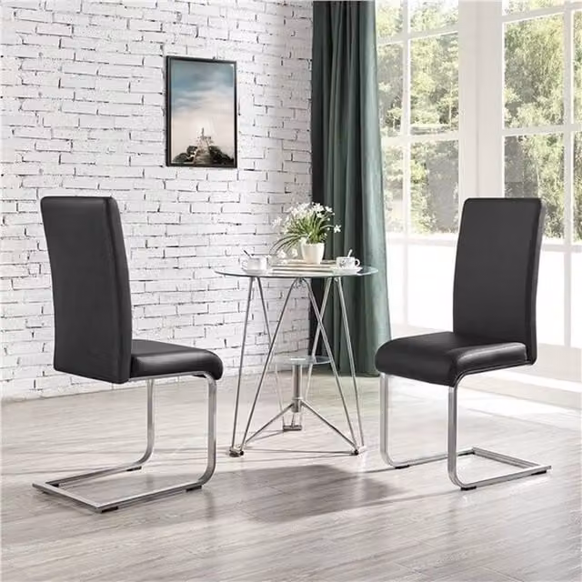 EONLION Set of 2 Black PU Leather Modern Dining Chairs with Cantilever Base – 1