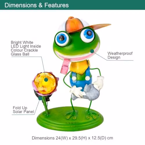 GardenKraft Metal Solar Powered Frog Garden Statue with Multicolour LED Lights – 2