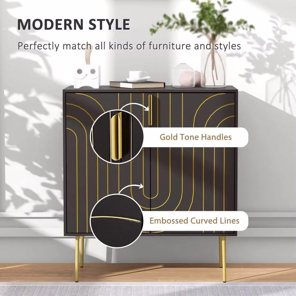 ERGOVEXA Art Deco Inspired Sideboard in Black and Gold with Adjustable Shelf, W: 88.0 cm, H: 78.0 cm, D: 40.0 cm – 3