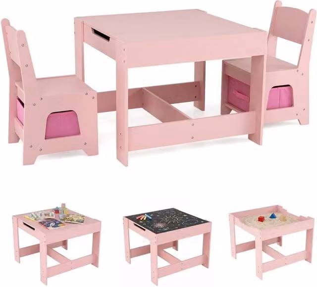 Havendro Wooden Activity Table and 2 Chairs Set in Pink