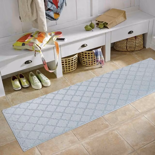 RugsbyDesire Ivy Washable Trellis Design Anti Slip Runner, Silver, W: 80 cm x L: 300 cm