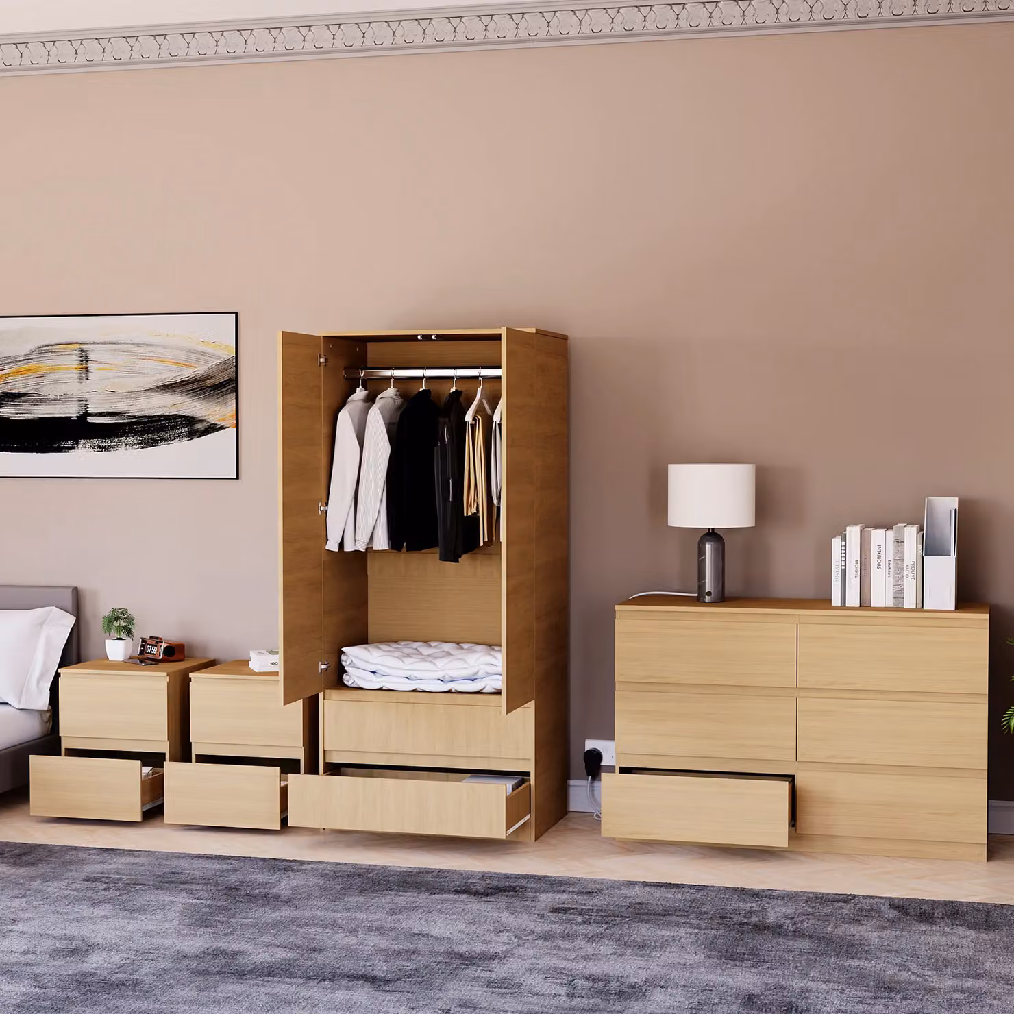Vida Designs Denver 4 Piece Bedroom Set in Brown