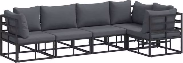 Berkfield Home 5-Piece L-Shape Garden Sofa Set with Black Powder Coated Aluminium Frame and Weather-Resistant Cushions