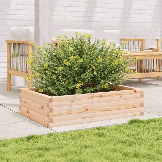 Berkfield Home Decorative Ornamental Garden Planter Tub in Brown Wood, W/D/H: 90 x 60 x 23 cm
