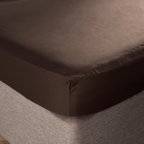 OHS Single Microfibre Plain Deep Fitted Bed Sheet, Brown, W/D/H: 90 x 190 x 25 cm