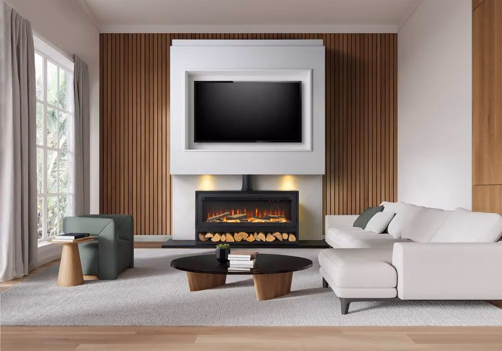Acantha Vision Electric Media Stove with Log Store in Black – 2