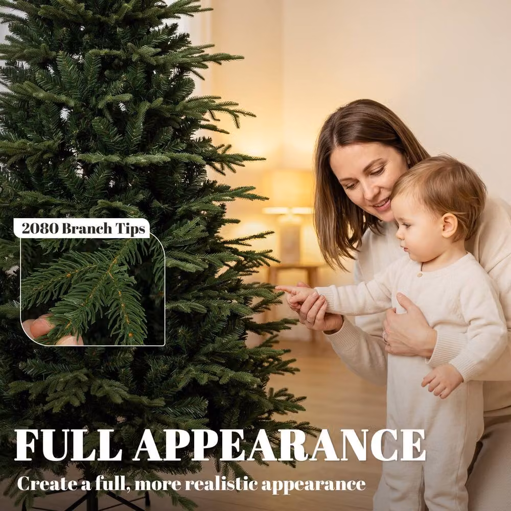 HOMCOM 210 cm Artificial Christmas Tree with Metal Base in Green – 4