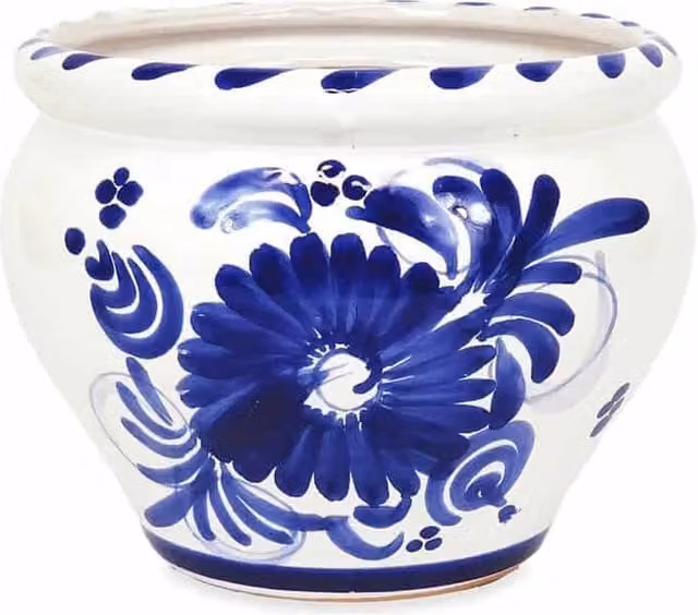 Verano Spanish Ceramics Blue Floral Hand Painted Terracotta Bola Plant Pot W/D/H: 25 x 25 x 21 cm – 1