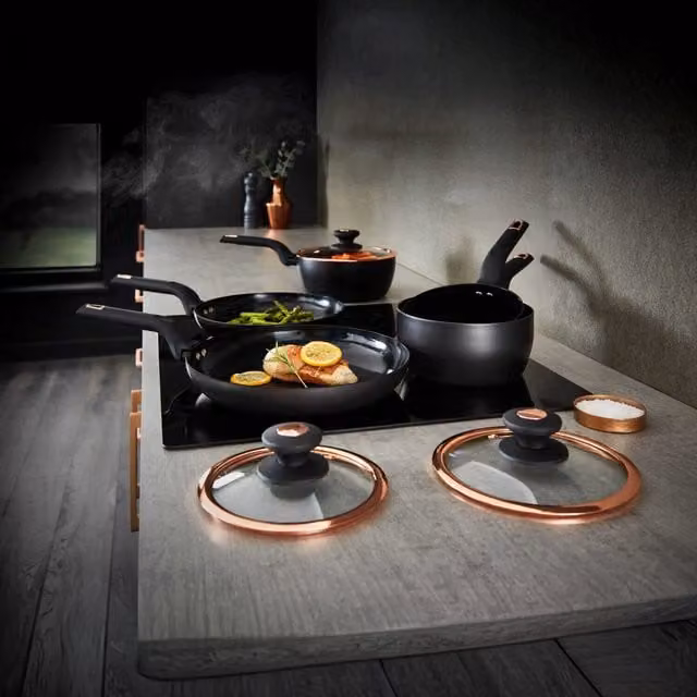 Tower 5 Piece Ceramic and Aluminium Cookware Set in Black and Gold