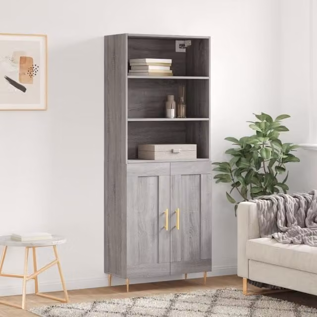 Berkfield Home Grey Sonoma Highboard, W: 69.5 cm, D: 34 cm, H: 180 cm – 1