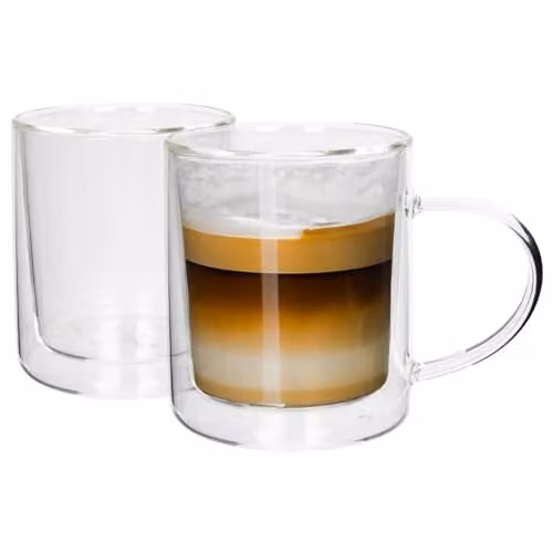 Rink Drink Double Walled Glass Mugs, Pack of 2, 360ml, Transparent – 1