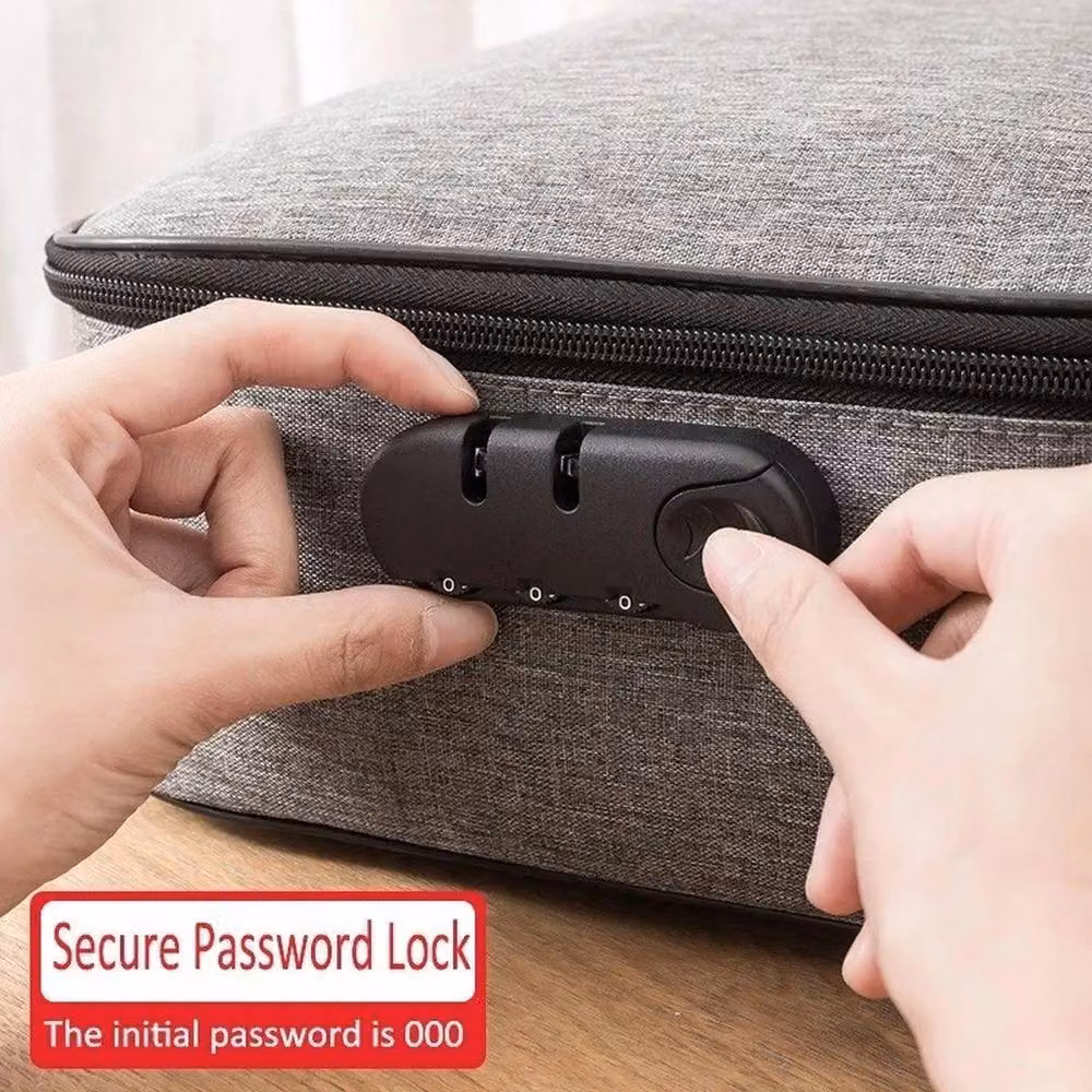 PAWNORA Fireproof and Waterproof Document Box with Lock, Grey Fabric File Storage Organiser, W: 100 cm, D: 100 cm, H: 1 cm – 3