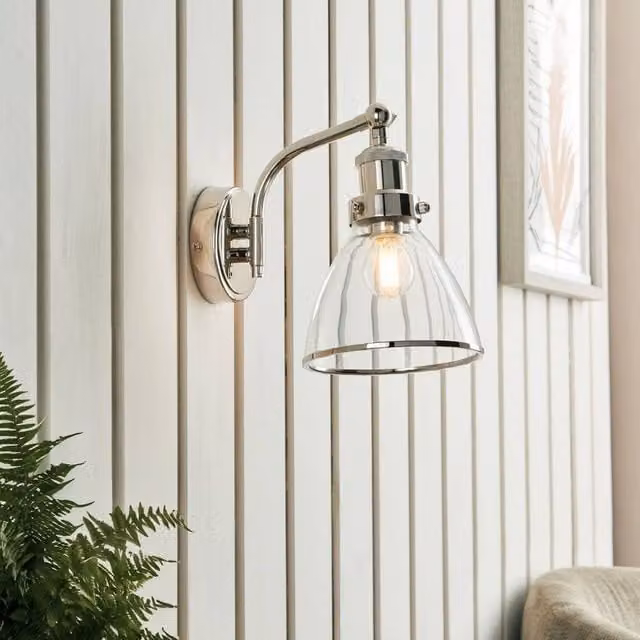 Pagazzi Brunswick Modern Glass and Chrome Wall Light in Grey and Transparent – 1