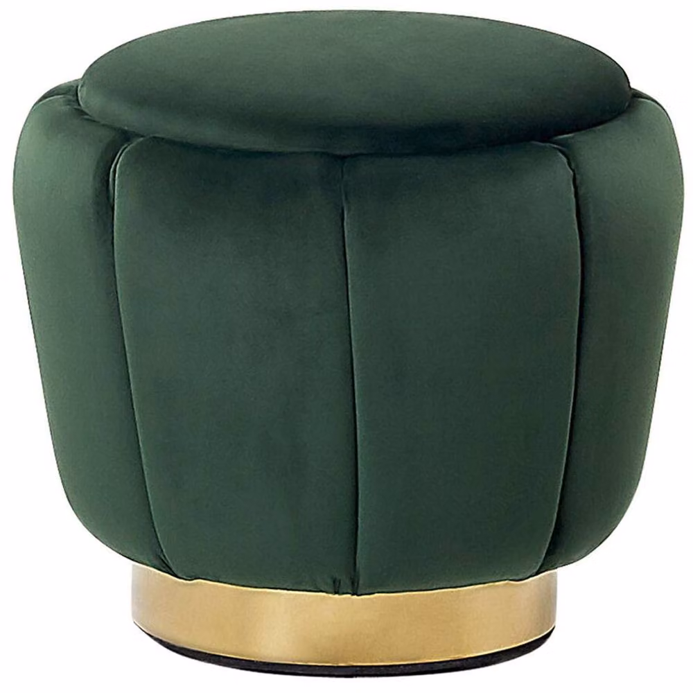Wyld and Coco Green Velvet Cylindrical Pouffe with Gold Metal Base, W/D/H: 43 x 37 x 43 cm – 2