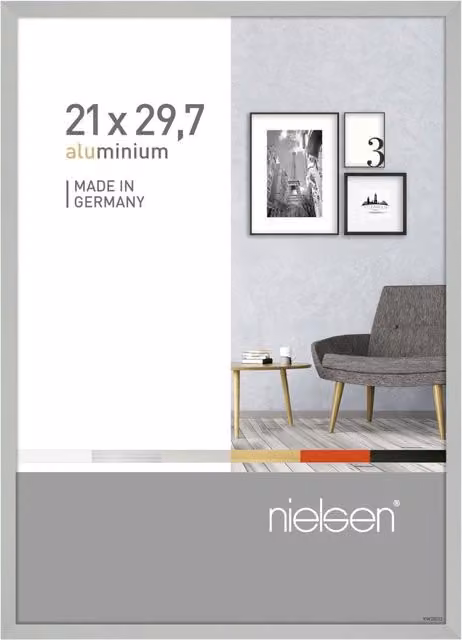 Nielsen Design Pixel A4 Modern Rectangular Picture Frame in Silver with Metal and Glass Front, W: 21 cm, H: 29.7 cm